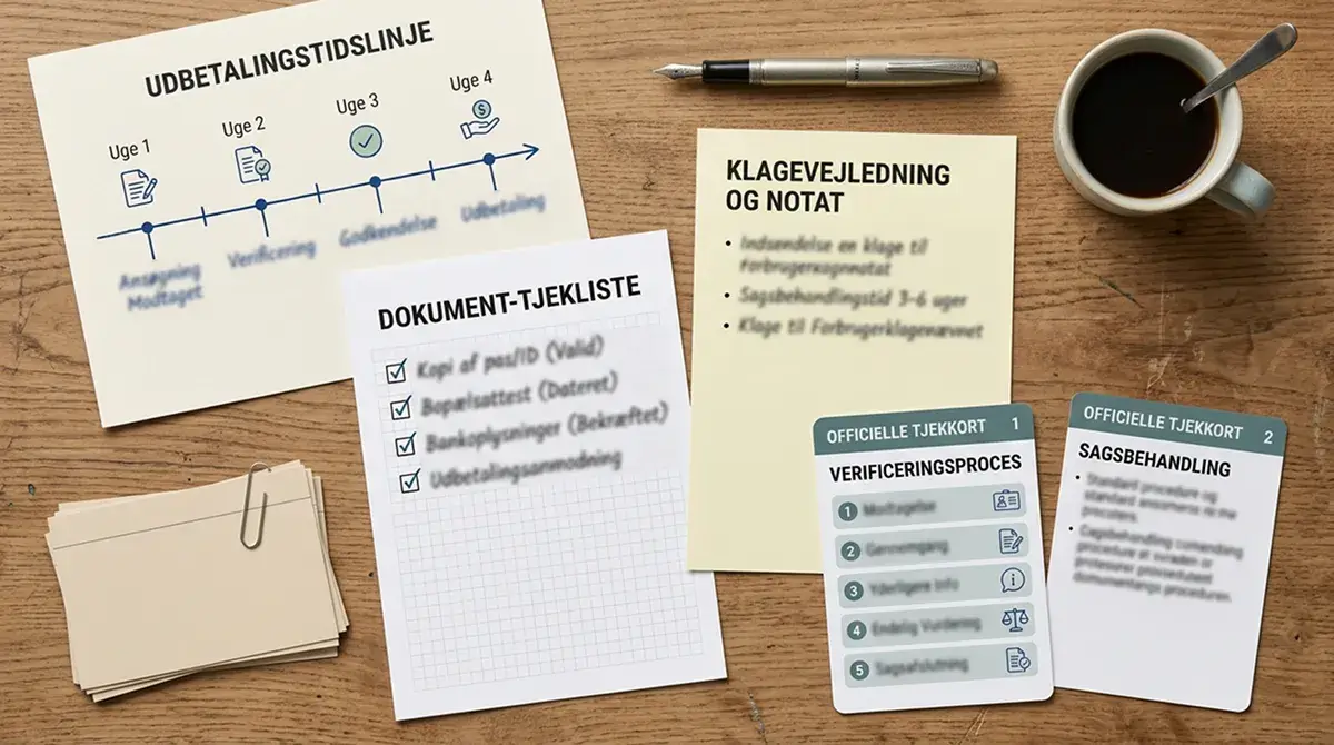 Oversigt over dokumenter, udbetaling og klageforløb ved online spil